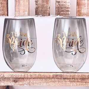 NWT Gorgeous Set of 2 Team Bride 2-Piece Stemless Wine Glass Bridesmaids Perfect